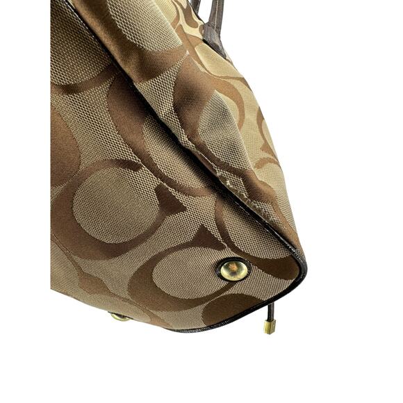 Coach Signature Stripe Khaki Mahogany Carryall Shoulder Bag - Picture 3 of 6